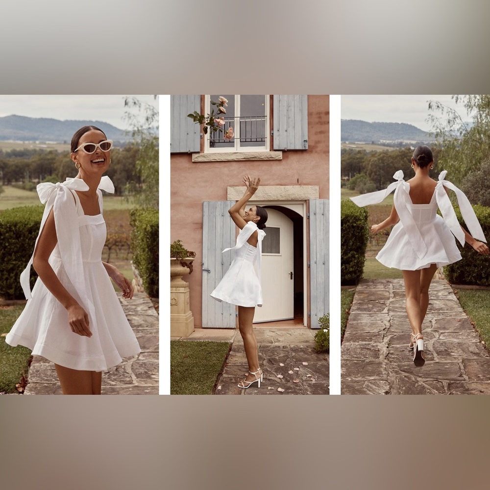 DISSH White bridal linen bow dress